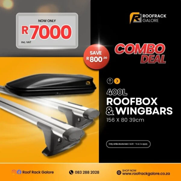 COMBO DEAL: Roof Box (400L) & Crossbars - Roof Rack Galore